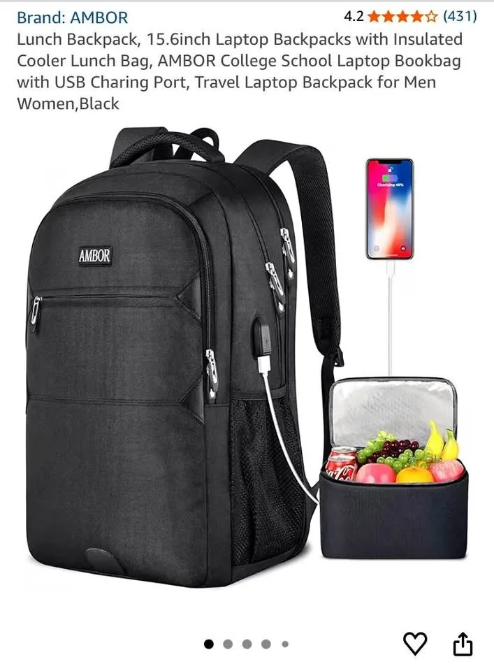 AMBOR Lunch Backpack, 15.6inch Laptop Backpack - New