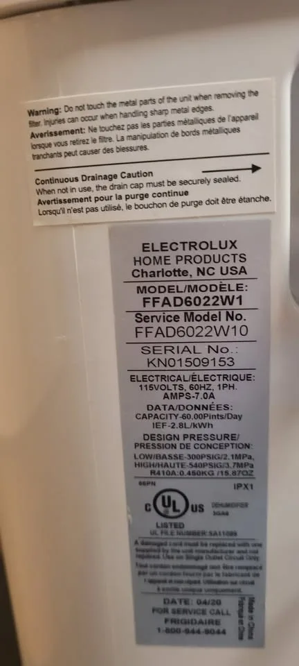 Frigidaire 60 Pint Dehumidifier - Model FFAD6022W1 image indicator(3)