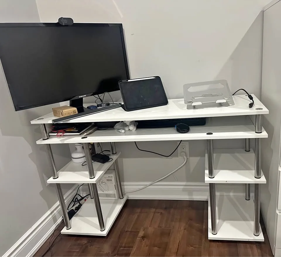 Modern White Desk with Shelves
