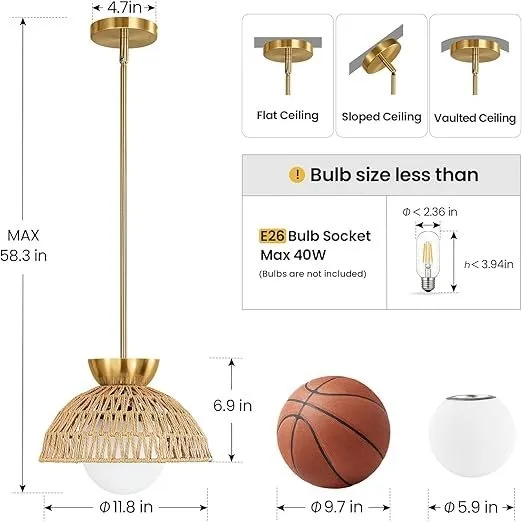 Gold Rattan Boho Pendant Light #Cleanout image indicator(2)