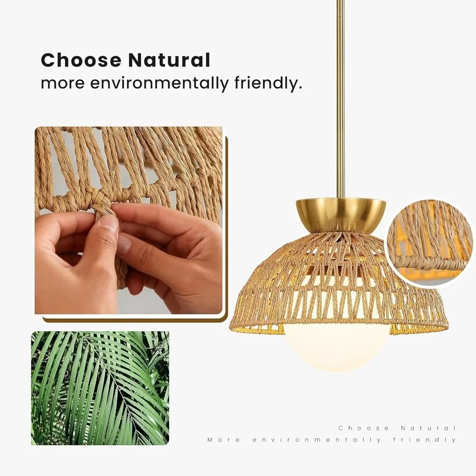 Gold Rattan Boho Pendant Light #Cleanout image indicator(3)