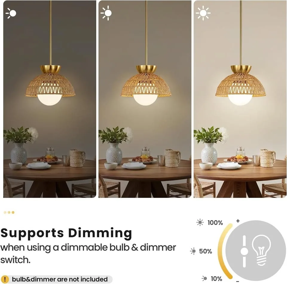 Gold Rattan Boho Pendant Light #Cleanout image indicator(4)