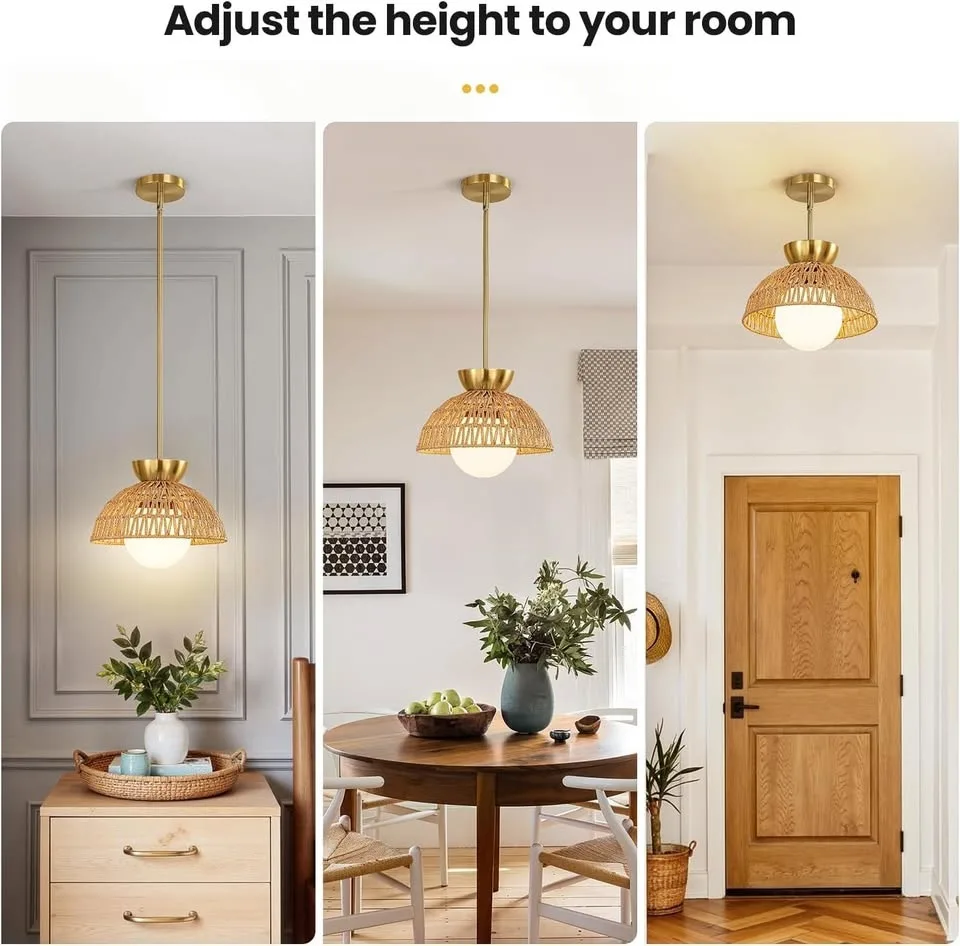 Gold Rattan Boho Pendant Light #Cleanout image indicator(5)