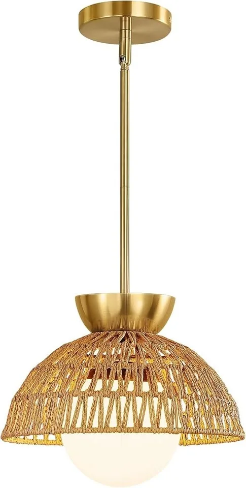 Gold Rattan Boho Pendant Light #Cleanout image indicator(6)