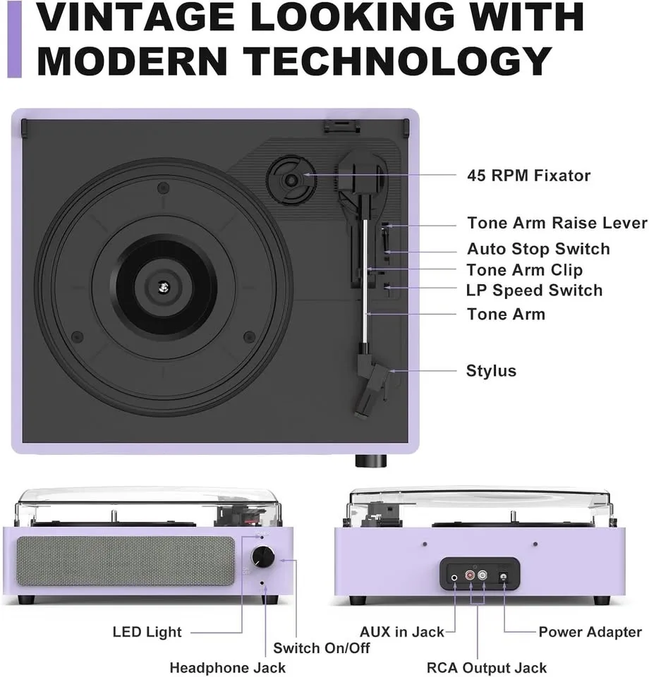 Vinyl Record Players w/ Speakers & Bluetooth - Purple #Cleanout image indicator(2)