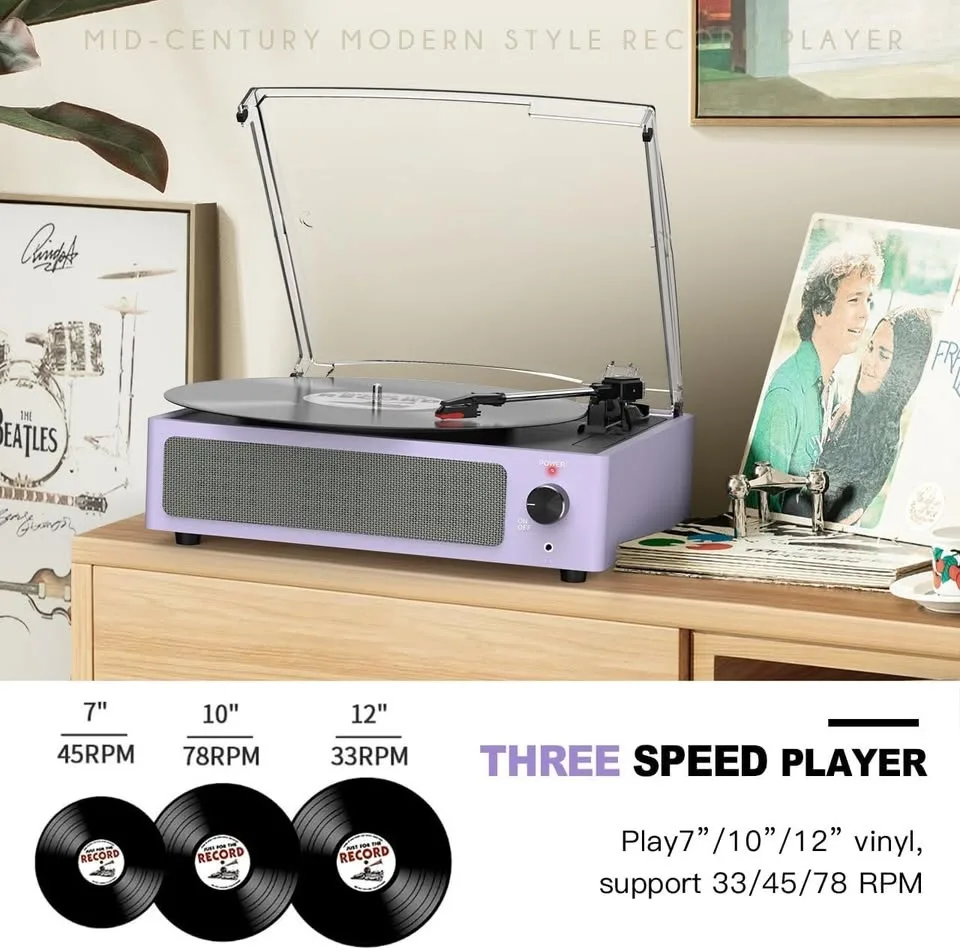 Vinyl Record Players w/ Speakers & Bluetooth - Purple #Cleanout image indicator(3)