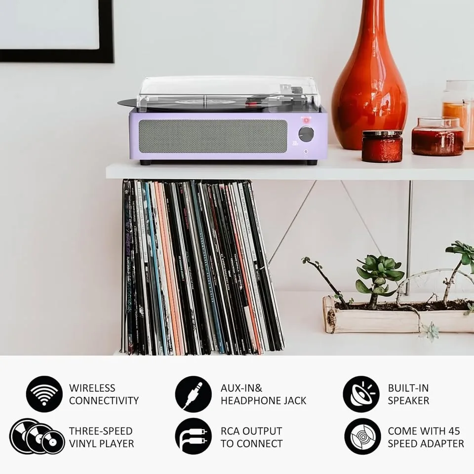 Vinyl Record Players w/ Speakers & Bluetooth - Purple #Cleanout image indicator(4)
