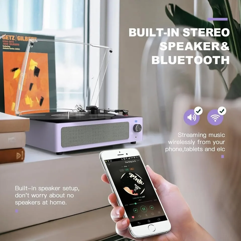 Vinyl Record Players w/ Speakers & Bluetooth - Purple #Cleanout image indicator(5)