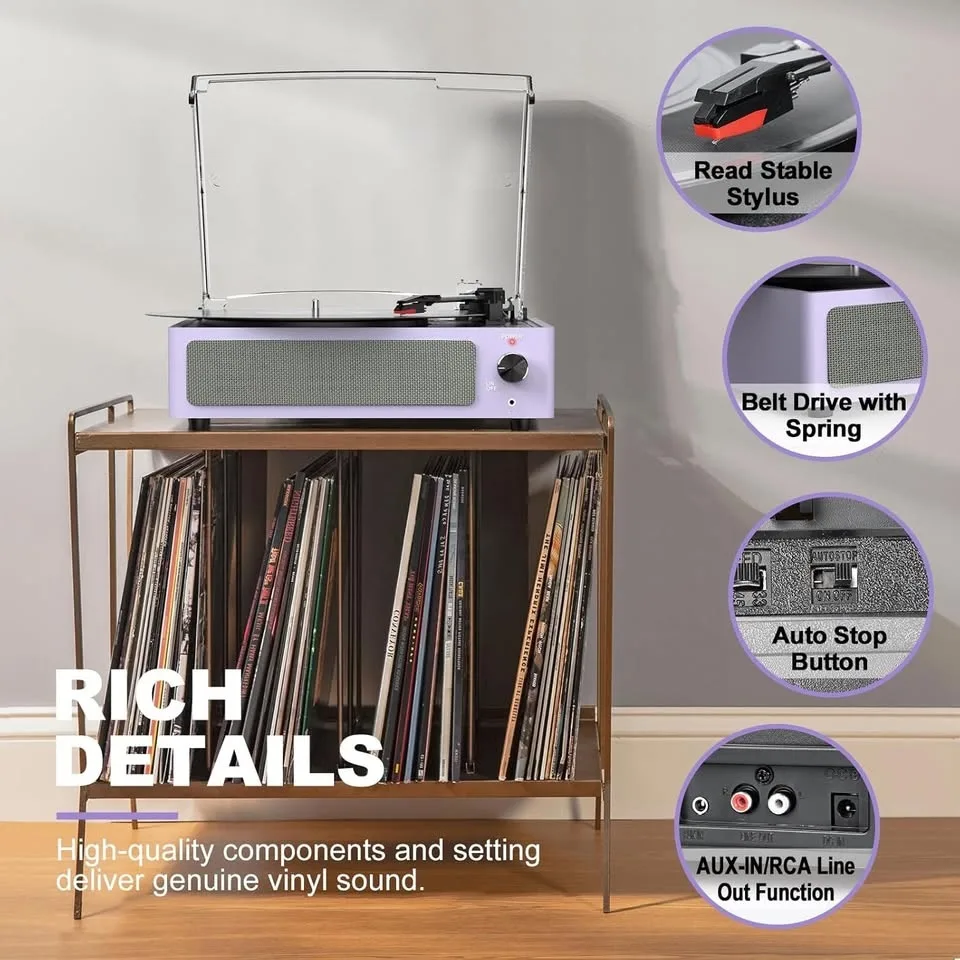 Vinyl Record Players w/ Speakers & Bluetooth - Purple #Cleanout image indicator(6)