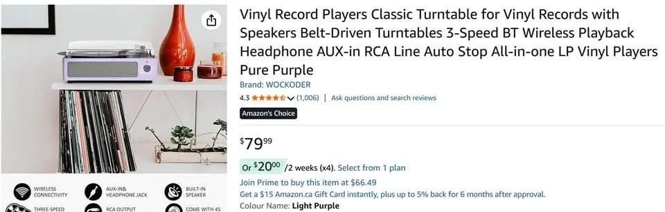 Vinyl Record Players w/ Speakers & Bluetooth - Purple #Cleanout image indicator(7)