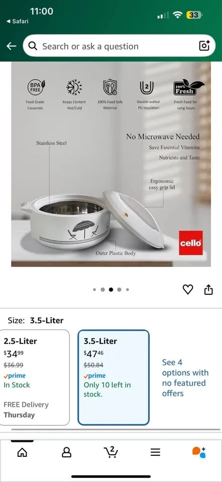 Brand New Cello Hotpot 3500ml – Keep Your Food Hot & Fresh! image indicator(3)