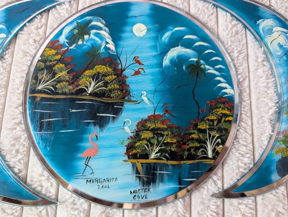 Hand-Painted Mirror Wall Art – Flamingos & Palm Trees image indicator(2)