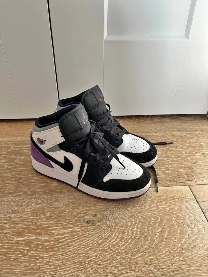 Jordan 1 Mid Purple, White and Black