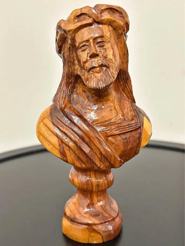 Hand-Carved Olive Wood Bust of Jesus