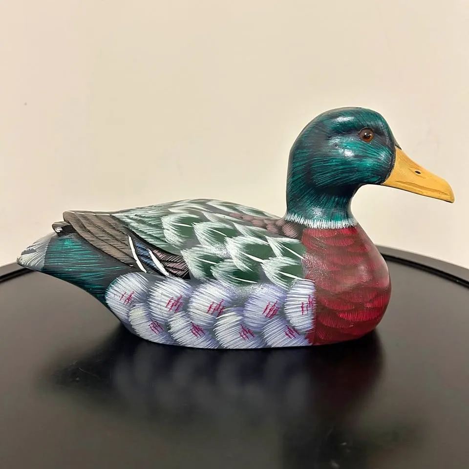 Hand-Painted Wooden Mallard Duck Figurine #Cleanout