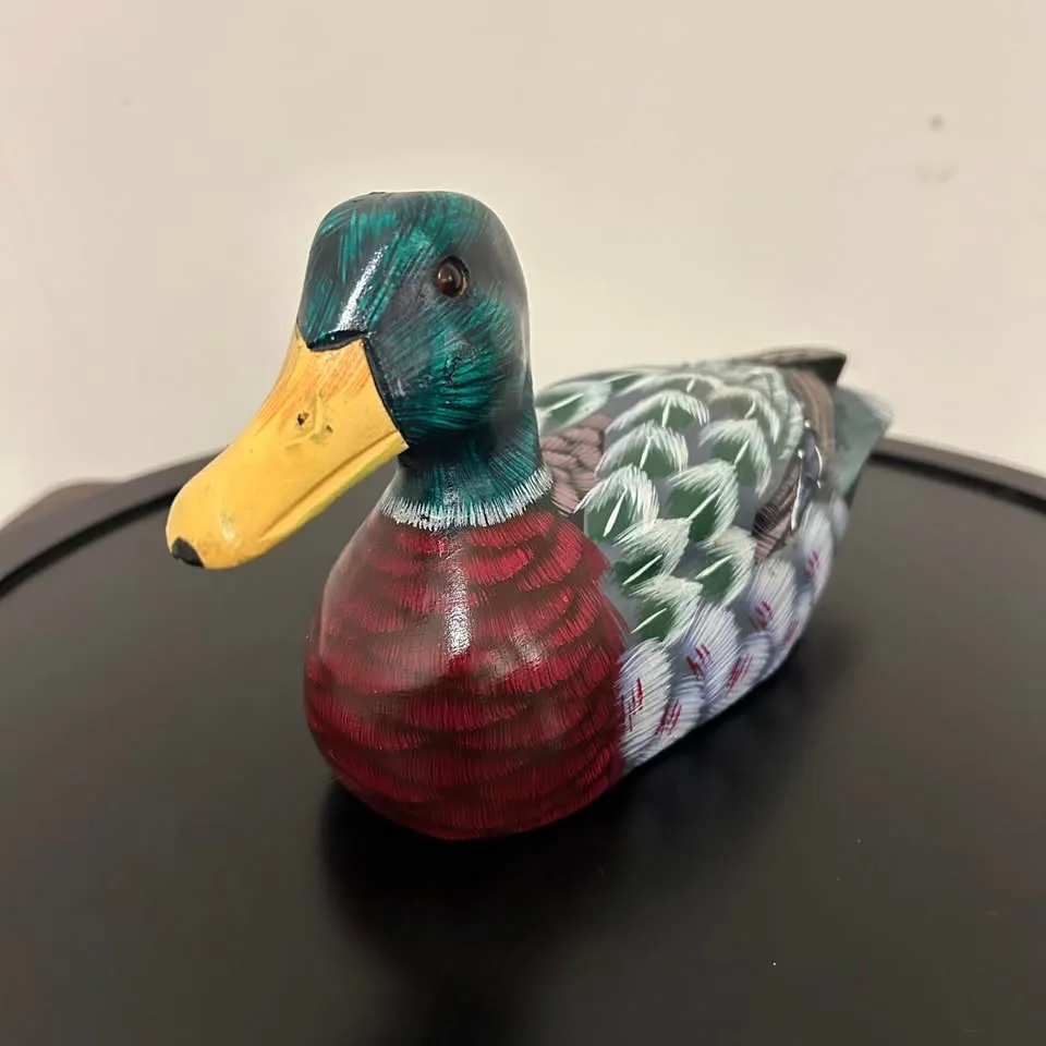 Hand-Painted Wooden Mallard Duck Figurine #Cleanout image indicator(2)