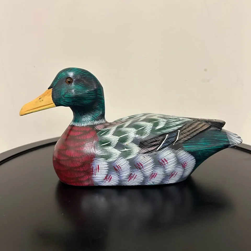 Hand-Painted Wooden Mallard Duck Figurine #Cleanout image indicator(3)