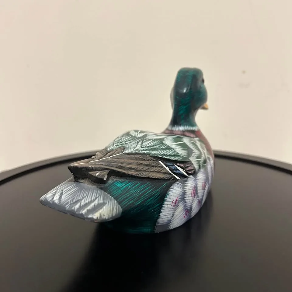 Hand-Painted Wooden Mallard Duck Figurine #Cleanout image indicator(4)