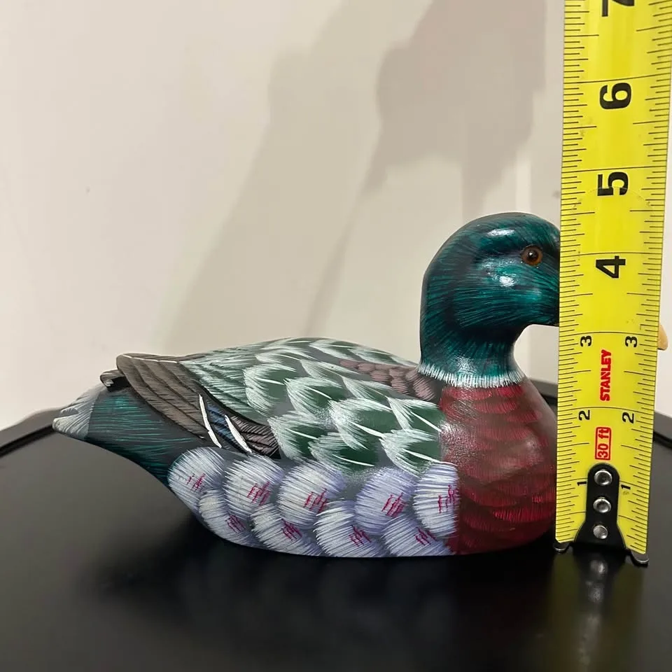 Hand-Painted Wooden Mallard Duck Figurine #Cleanout image indicator(6)