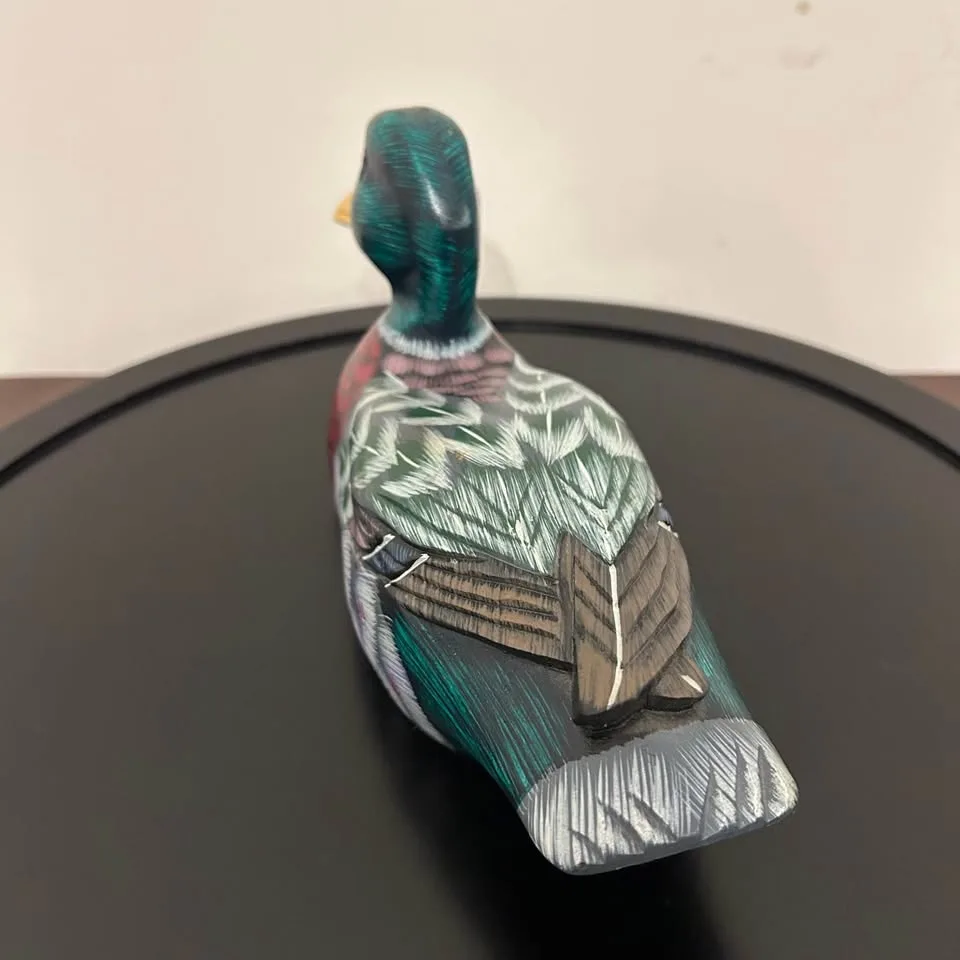 Hand-Painted Wooden Mallard Duck Figurine #Cleanout image indicator(9)