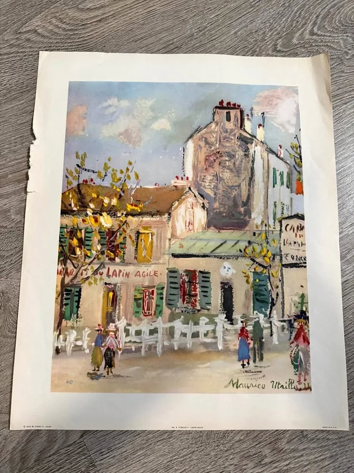 VTG Art Framed Matted "Lapin Agile" By Maurice Utrillo #4 1955 1