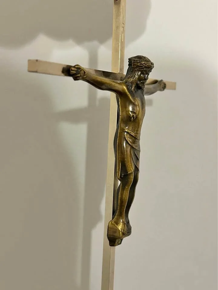 Vintage Brass & Metal Crucifix – Wall Hanging Cross 10”