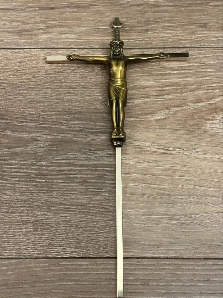 Vintage Brass & Metal Crucifix – Wall Hanging Cross 10” image indicator(2)