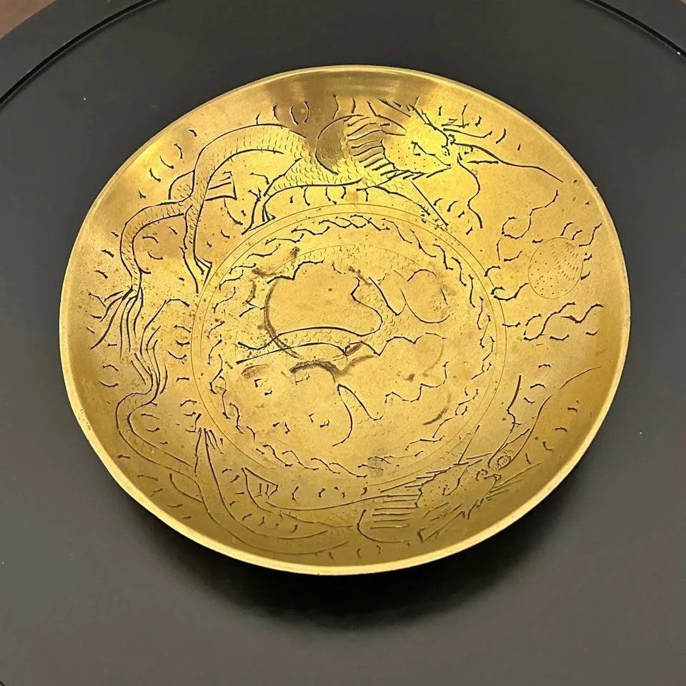 #Cleanout  Chinese Solid Brass Bowl – Engraved Chasing Dragons