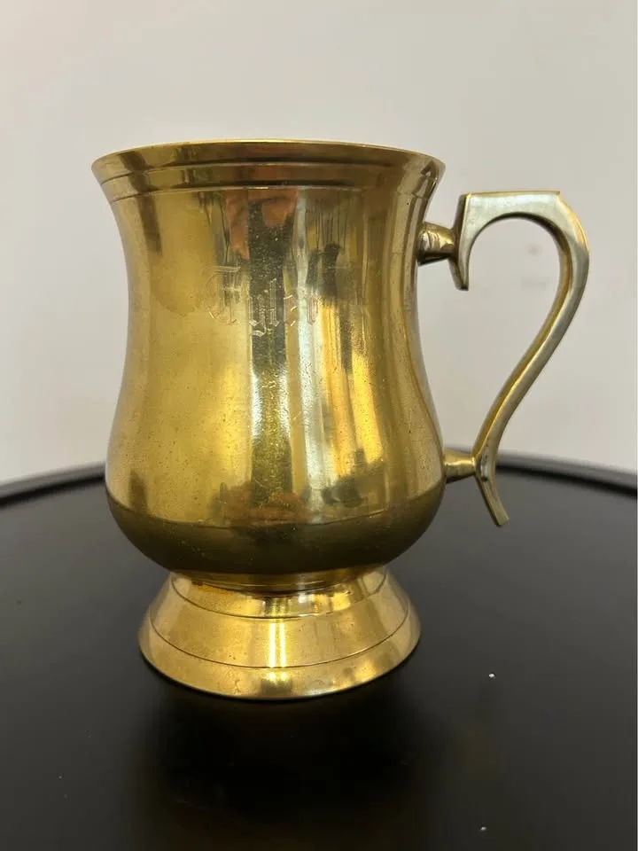 Vintage Brass Mug Engraved Cup 4,5” tall #Cleanout image indicator(2)
