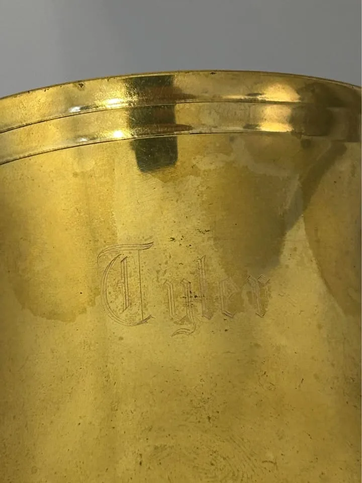Vintage Brass Mug Engraved Cup 4,5” tall #Cleanout image indicator(3)