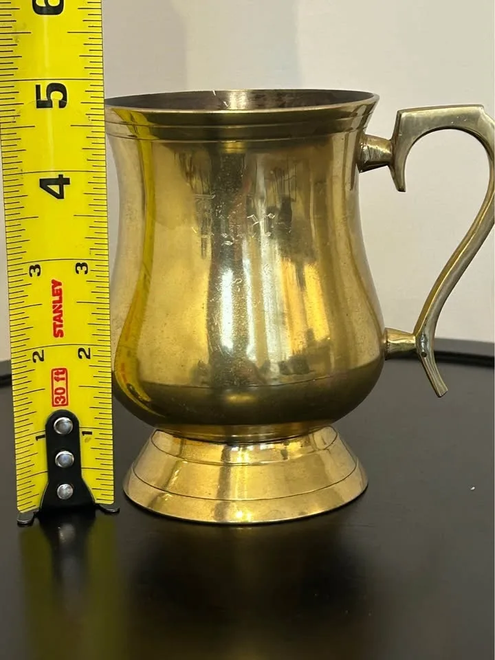 Vintage Brass Mug Engraved Cup 4,5” tall #Cleanout image indicator(5)