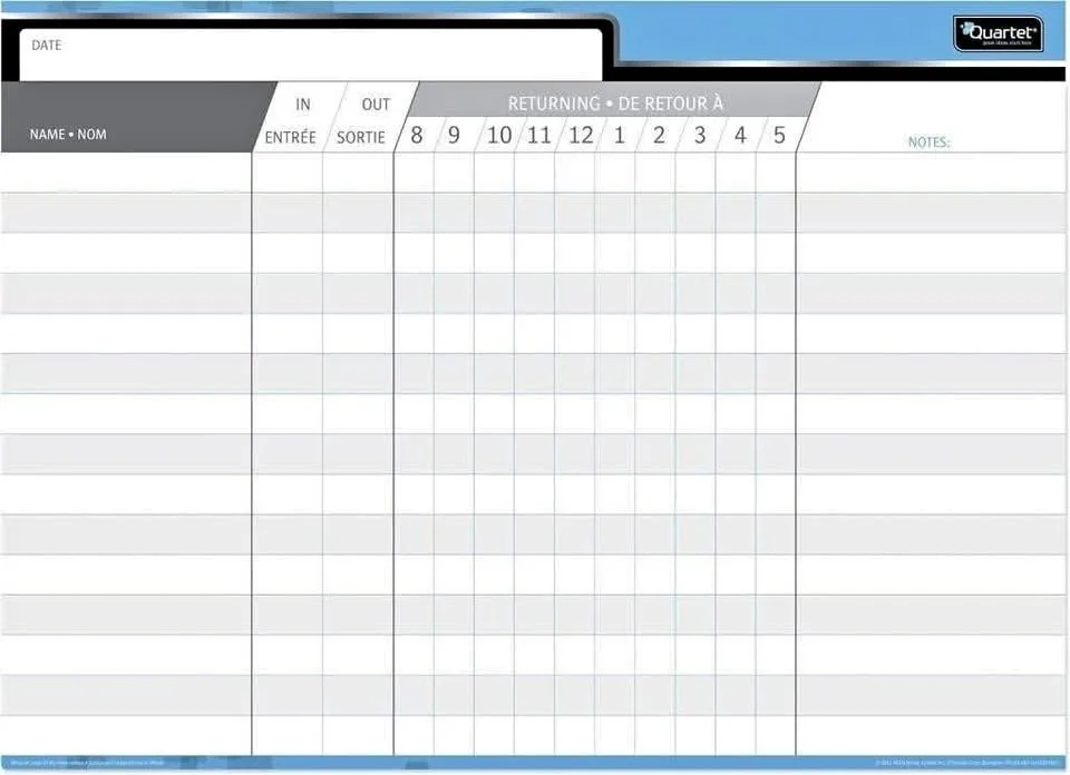 Quartet In/Out Board, 36 Names, Magnetic, 24 x 36 Inches