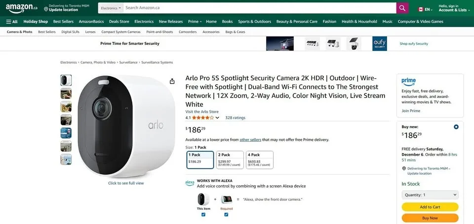 Arlo Pro 5S Spotlight Security Camera 2K HDR | Outdoor