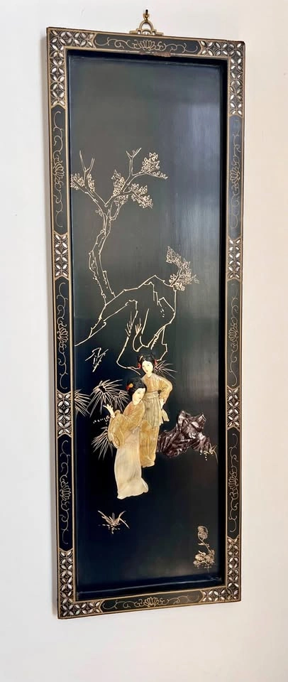 ⚡️RARE FIND⚡️ Vintage Black Lacquer & Jade Wall Art