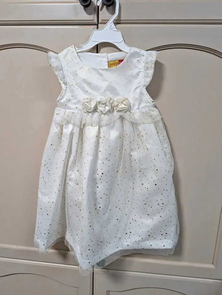 White and Gold Confetti Girls Dress Size 4