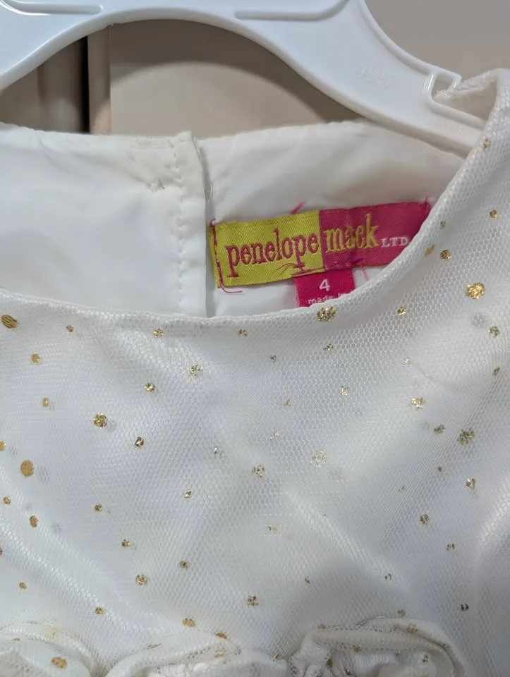 White and Gold Confetti Girls Dress Size 4 image indicator(3)