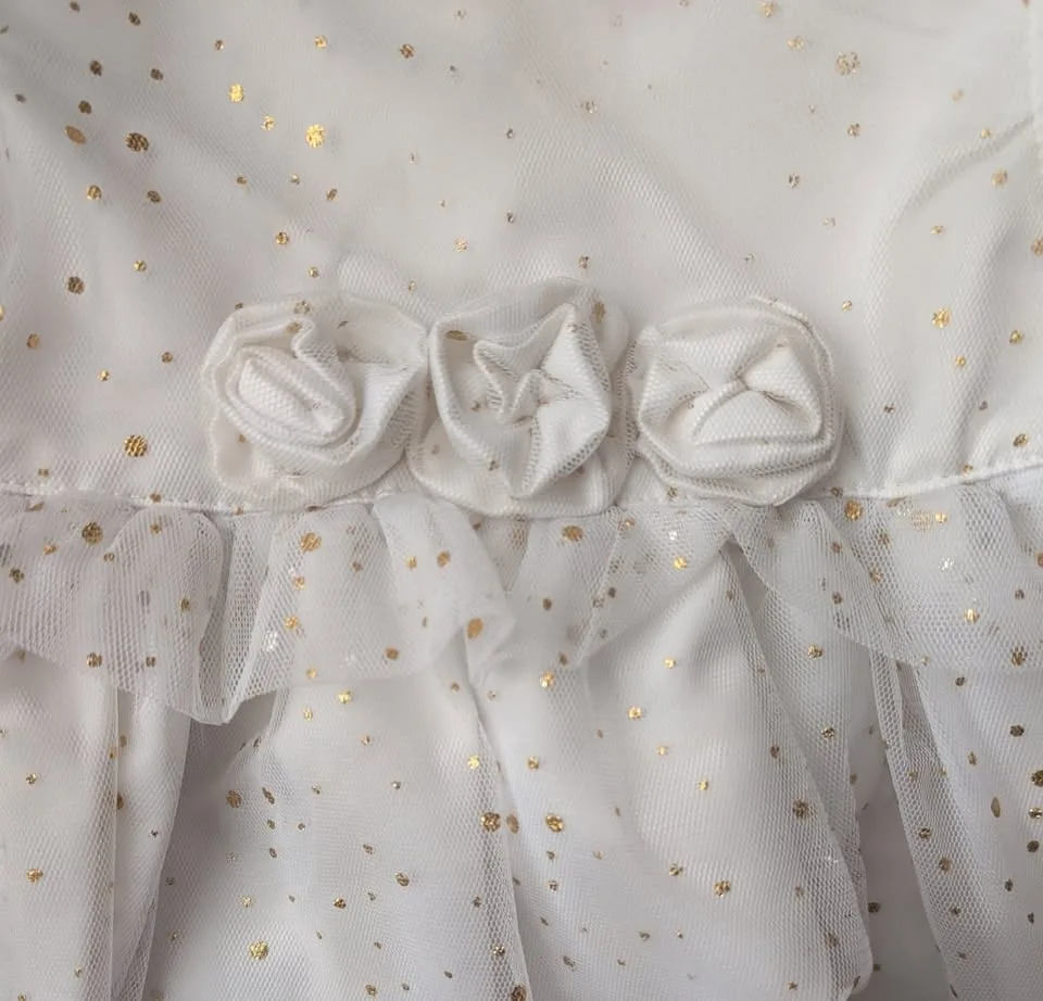 White and Gold Confetti Girls Dress Size 4 image indicator(4)