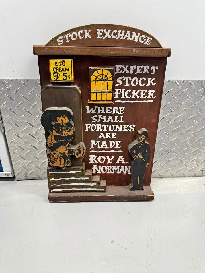Folk Art Stock Exchange Wood Sign Harry Glaubach 1994