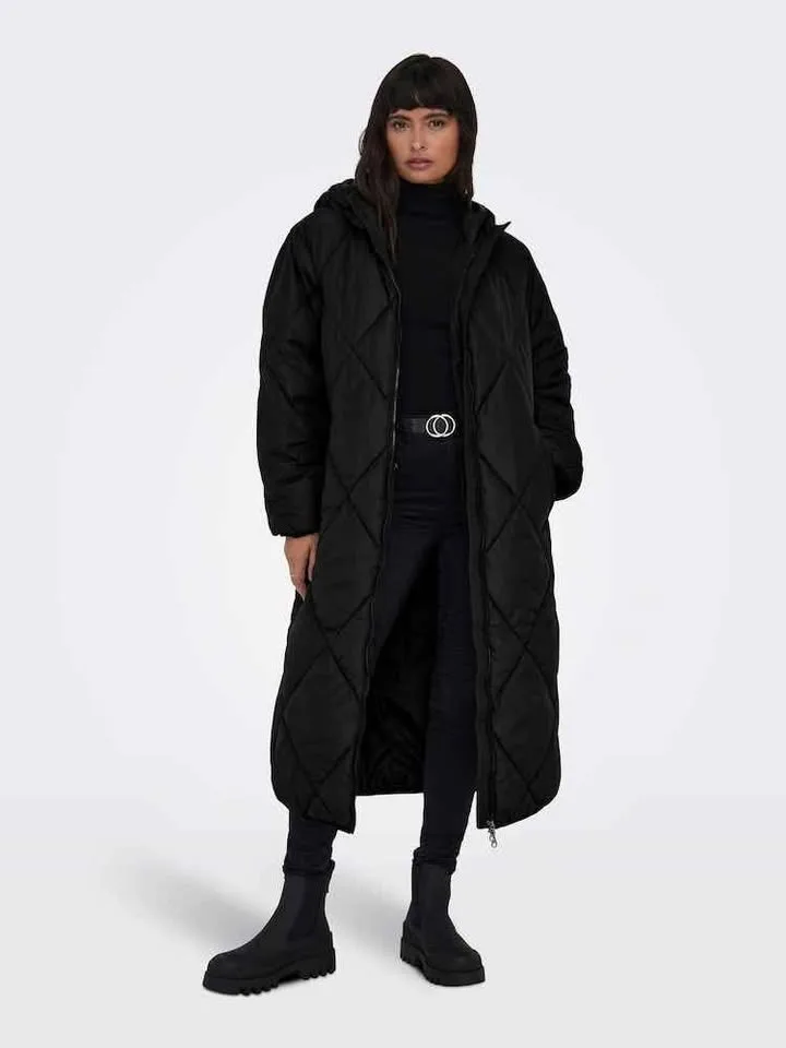 ONLY Black Diamond Quilted Longline Hooded Coat image indicator(2)