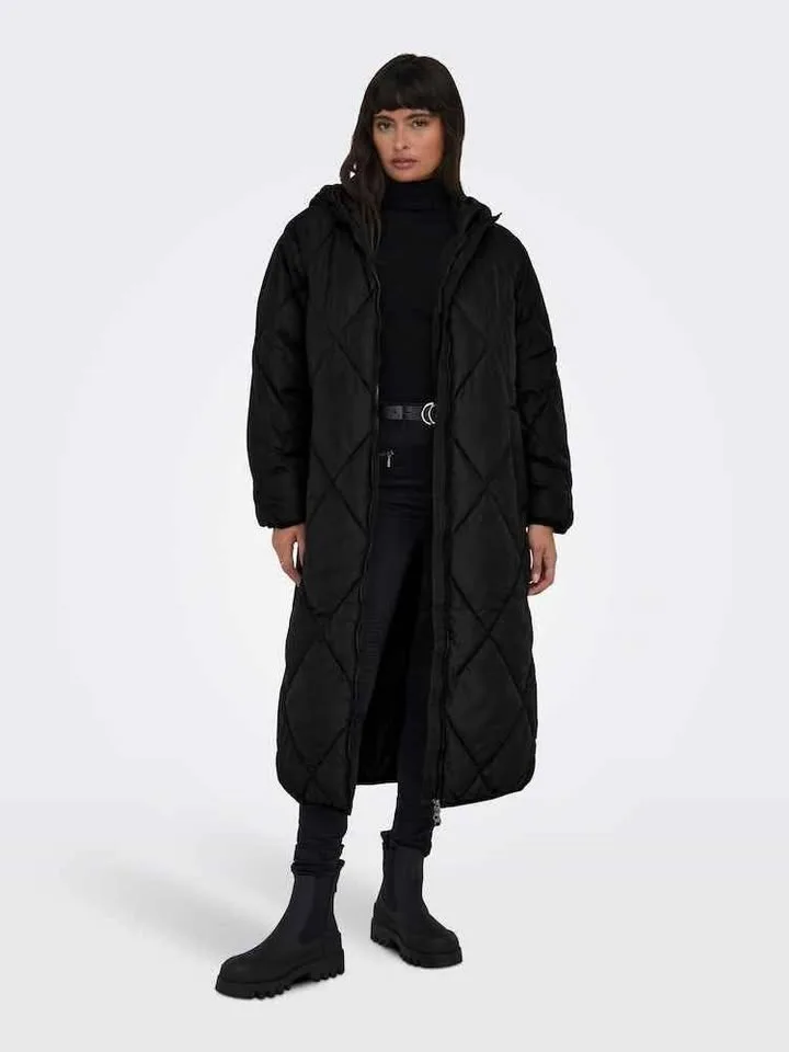 ONLY Black Diamond Quilted Longline Hooded Coat image indicator(4)