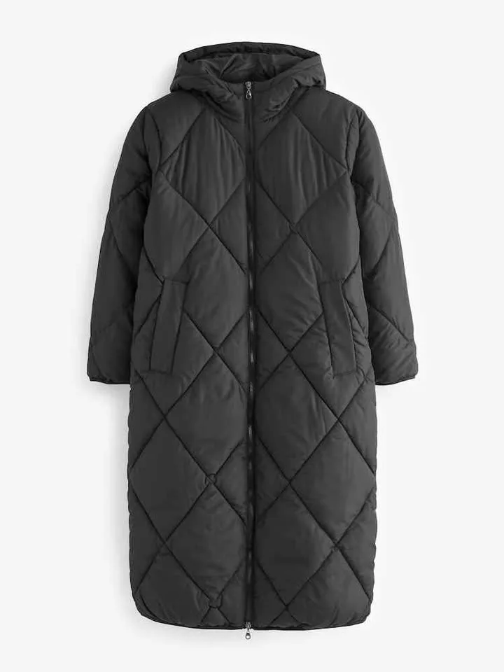 ONLY Black Diamond Quilted Longline Hooded Coat image indicator(6)