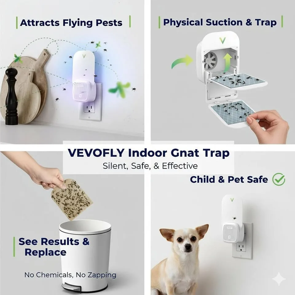 Indoor Fruit Fly & Gnat Trap! Silent & Safe Bug Catcher