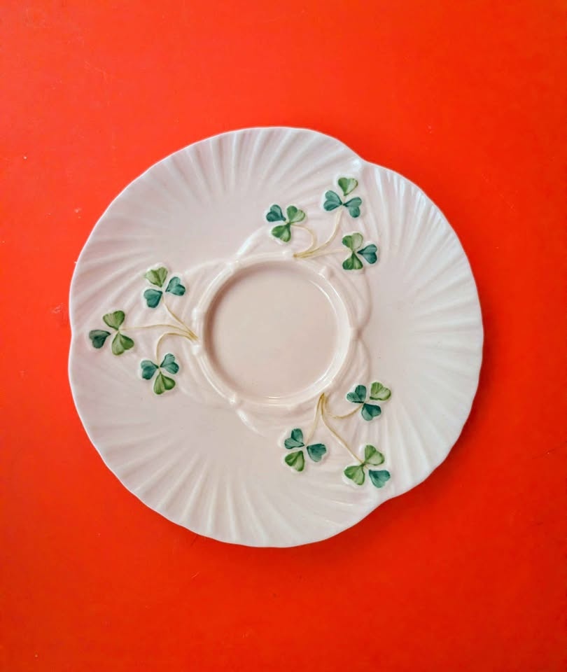 Vintage Irish Belleek Harp Handle Shamrock Tea Cup & Saucer - photo 2