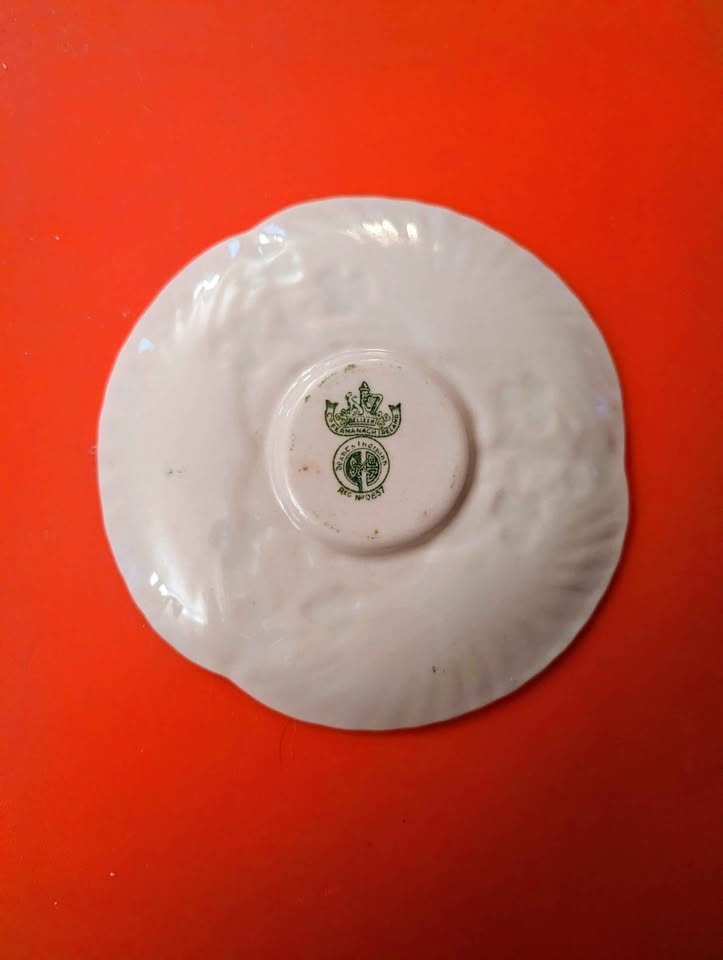 Vintage Irish Belleek Harp Handle Shamrock Tea Cup & Saucer - photo 3
