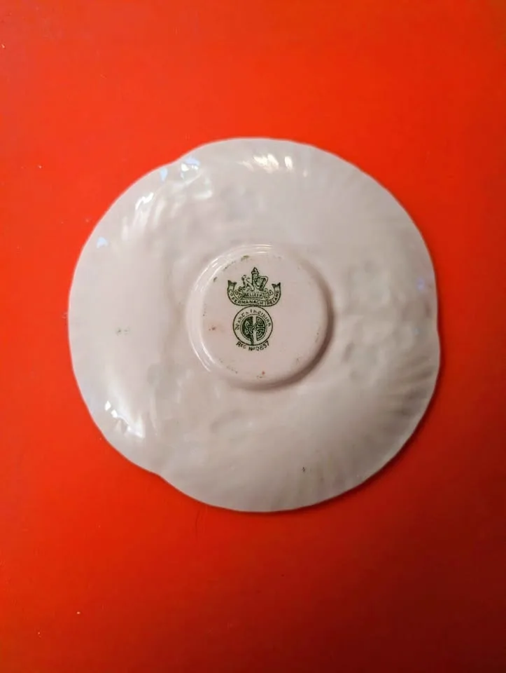 Vintage Irish Belleek Harp Handle Shamrock Tea Cup & Saucer image indicator(3)