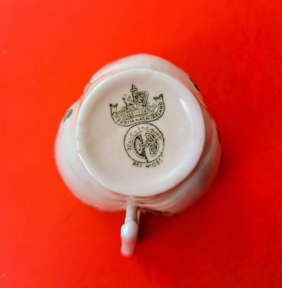 Vintage Irish Belleek Harp Handle Shamrock Tea Cup & Saucer - photo 5