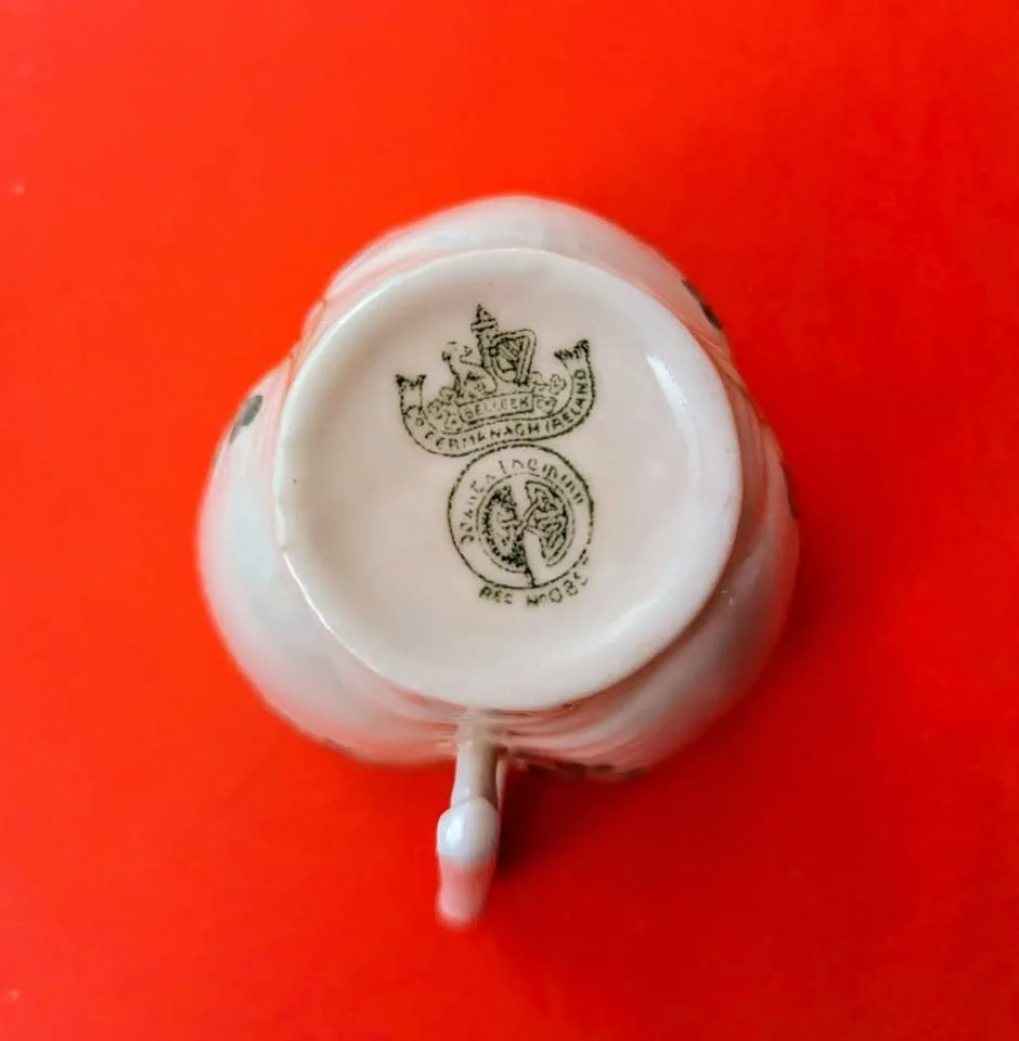 Vintage Irish Belleek Harp Handle Shamrock Tea Cup & Saucer image indicator(5)
