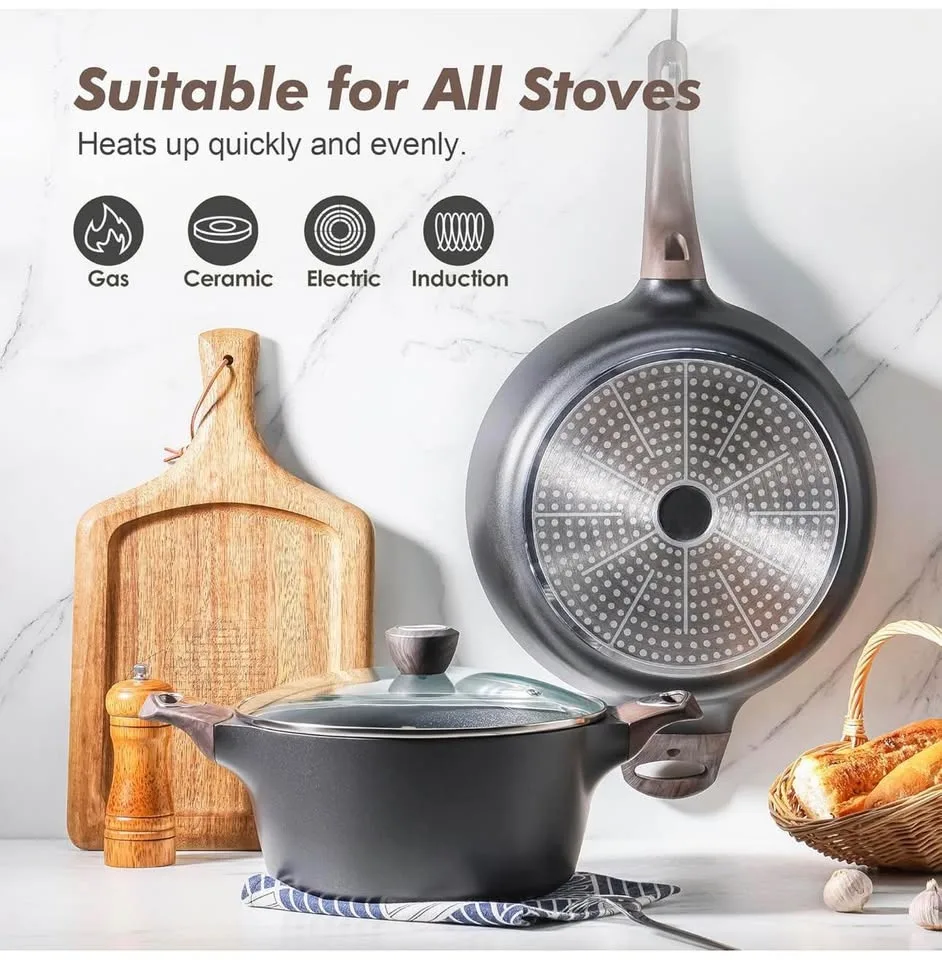 Sensarte 14-Piece Non-Stick Cookware Set - Black image indicator(4)