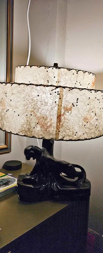 50s Vintage ceramic panther TV lamp