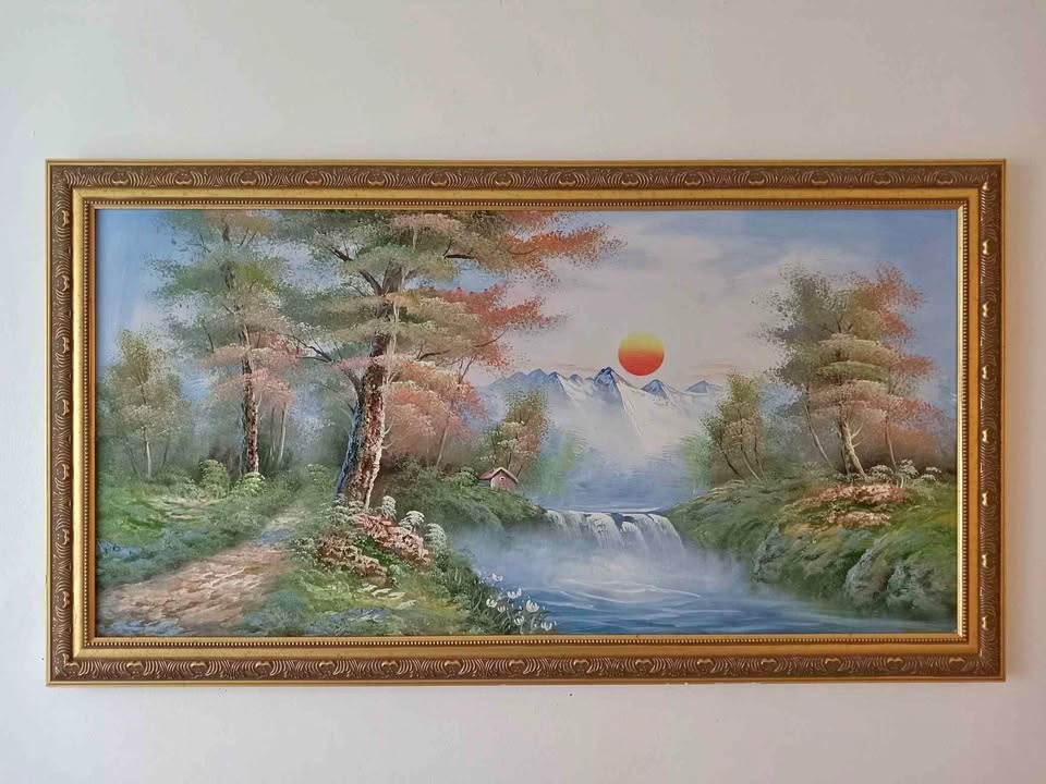 Large Framed Oil Painting on Canvas